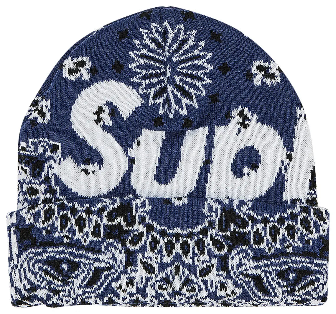 SUPREME BANDANA BIG LOGO BEANIE 'NAVY' FW24 GORRO AZUL