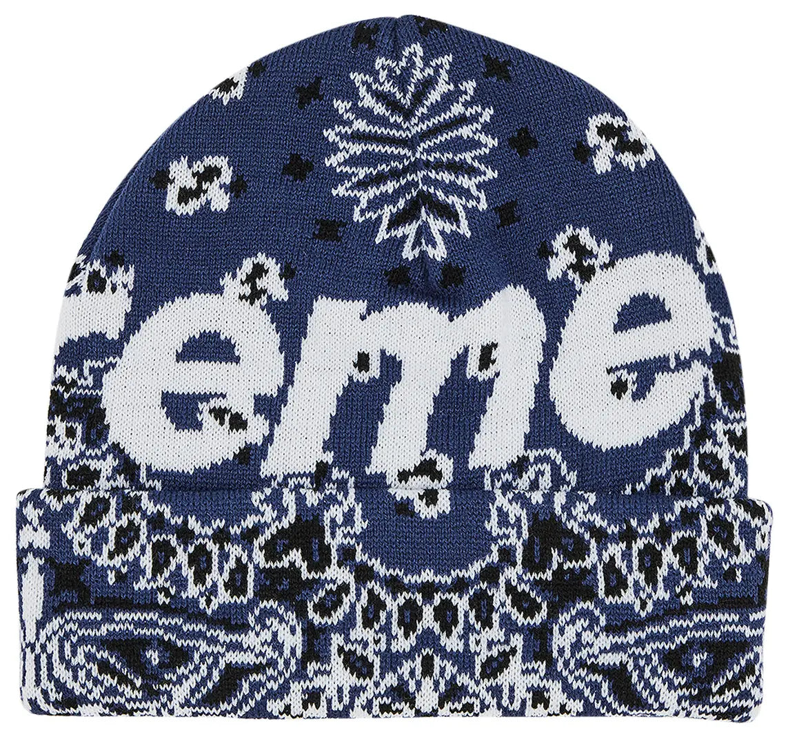 SUPREME BANDANA BIG LOGO BEANIE 'NAVY' FW24 GORRO AZUL