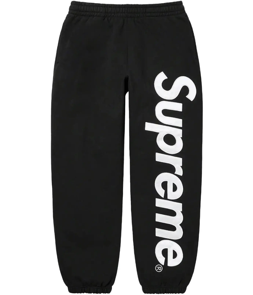 Supreme Satin Appliqué Sweatpant 'Black/White'