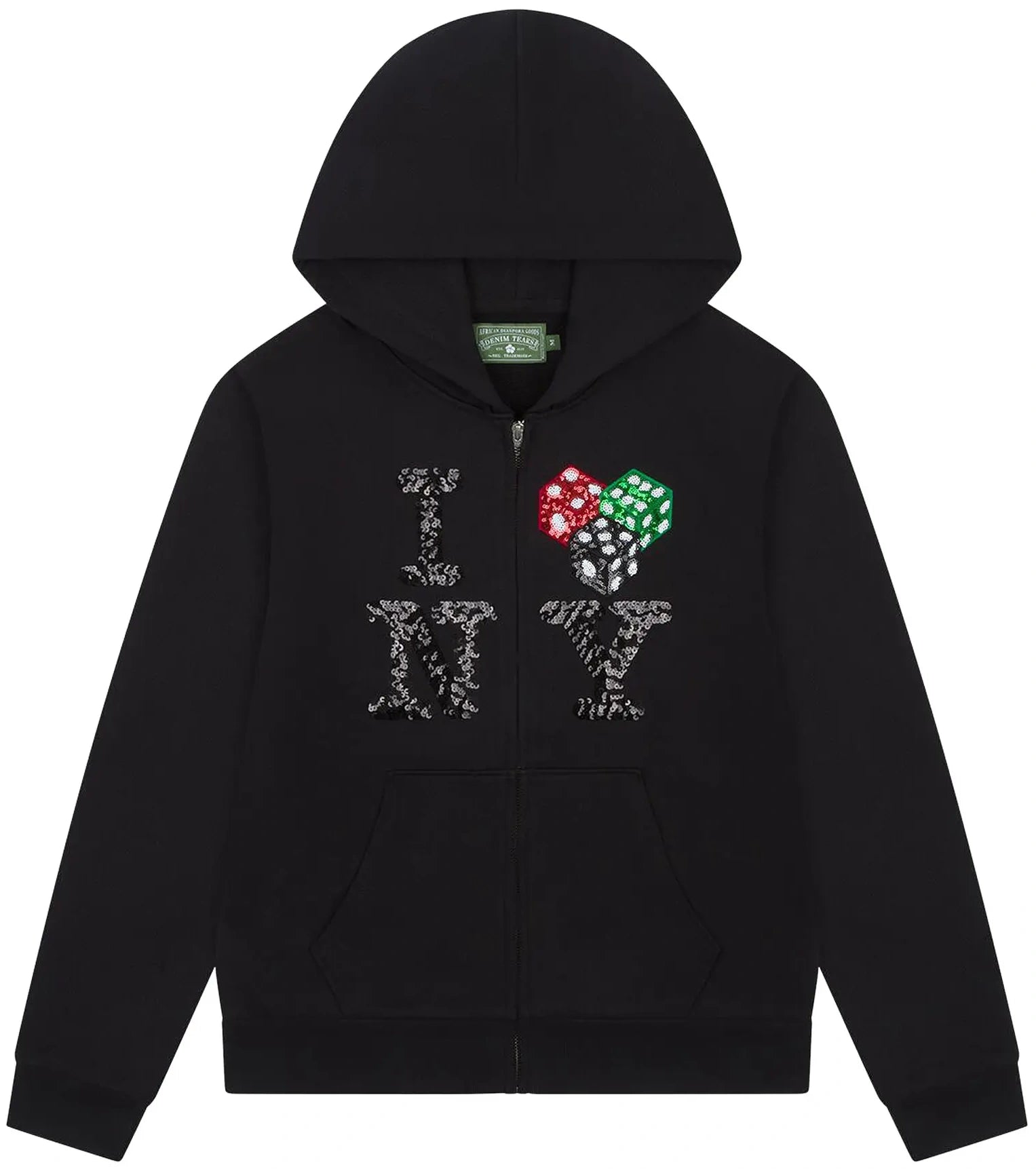 DENIM TEARS CEE-LO ZIP UP HOODIE BLACK POLERA NEGRA