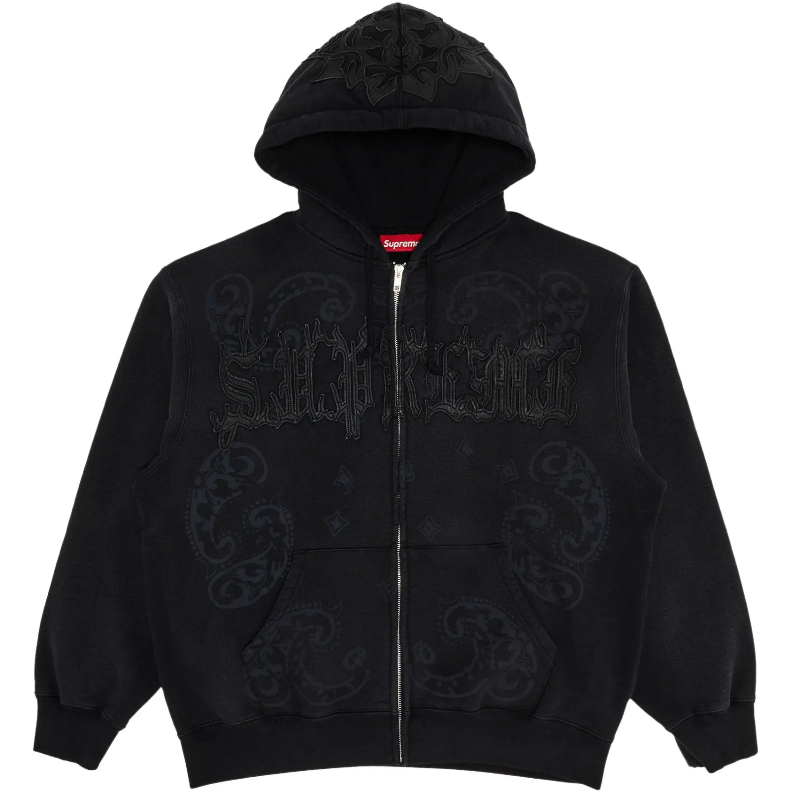 Supreme Leather Appliqué Zip Up Hooded Sweatshirt 'Black'