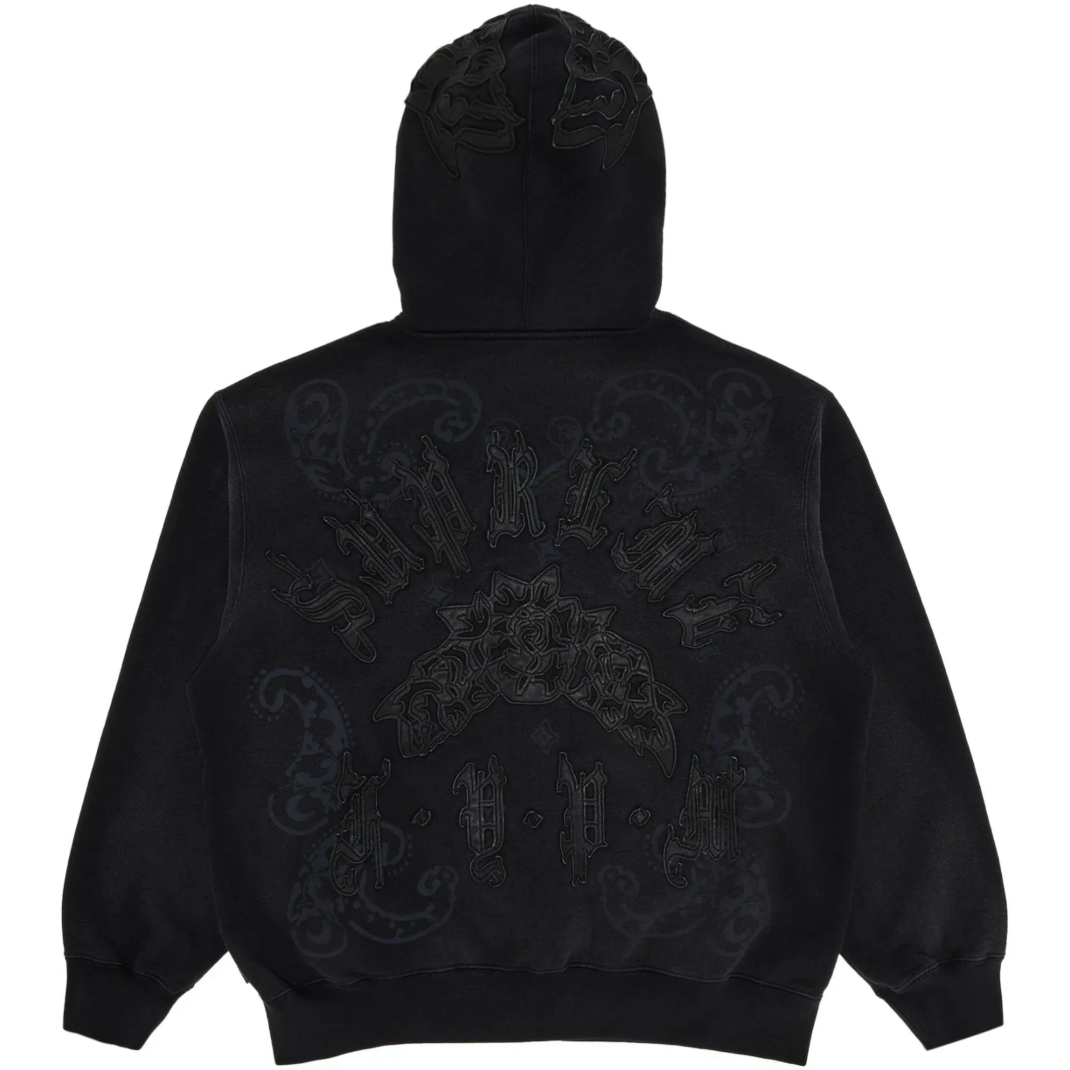 Supreme Leather Appliqué Zip Up Hooded Sweatshirt 'Black'