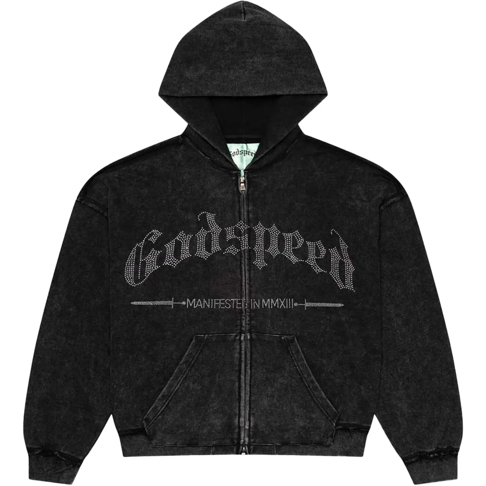 Godspeed Studded OG Logo Zip Up Hoodie 'Black Wash'