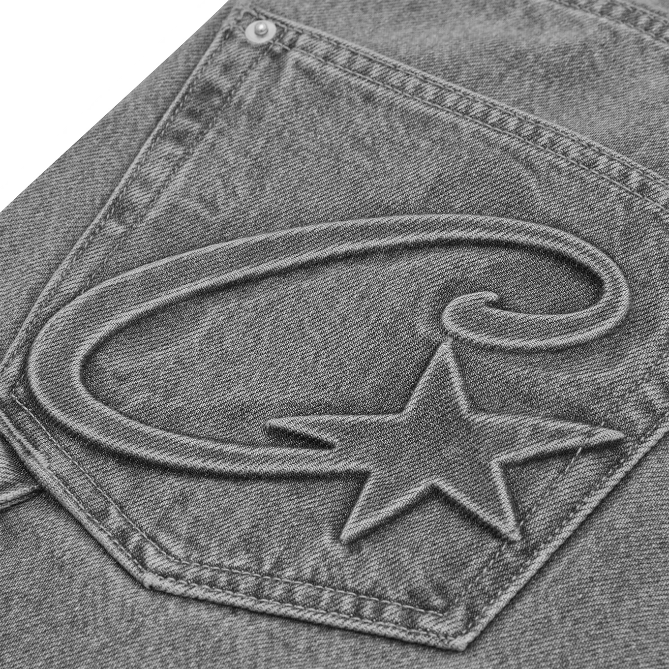 Corteiz Embossed C-star Denim Work Pant 'Grey'