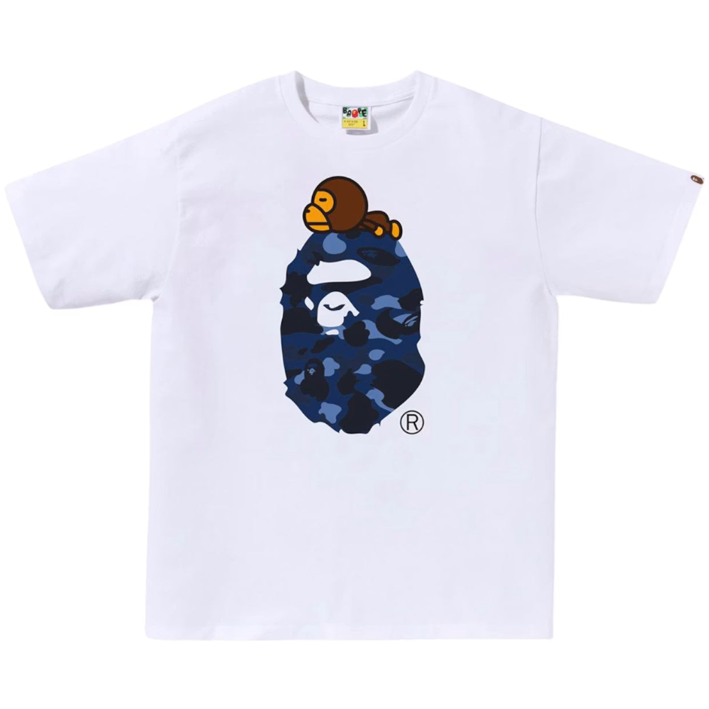 BAPE Color Camo Milo On Big Ape Tee "White/Navy"