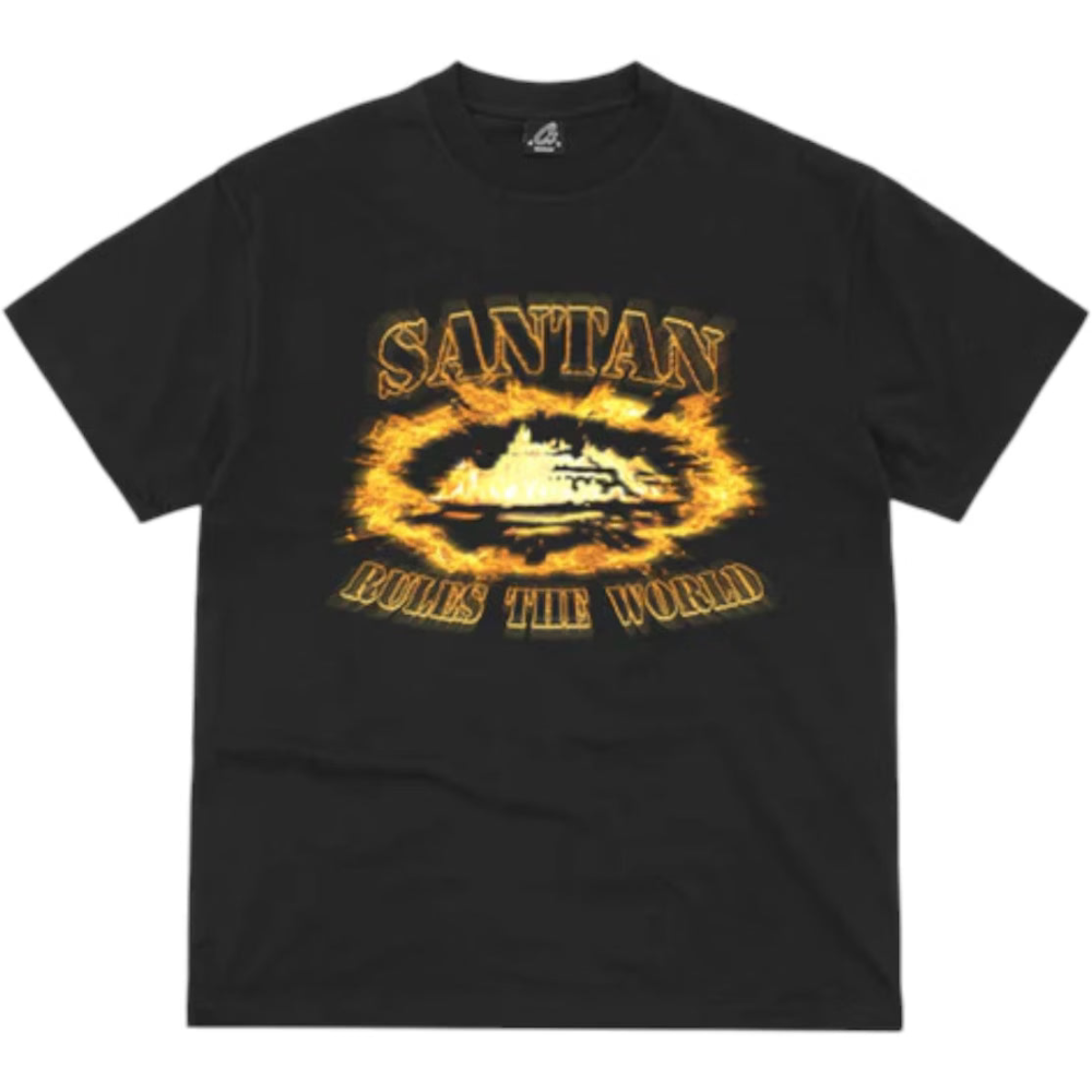 Corteiz Santan Alcatraz Tee Black/Orange Flame