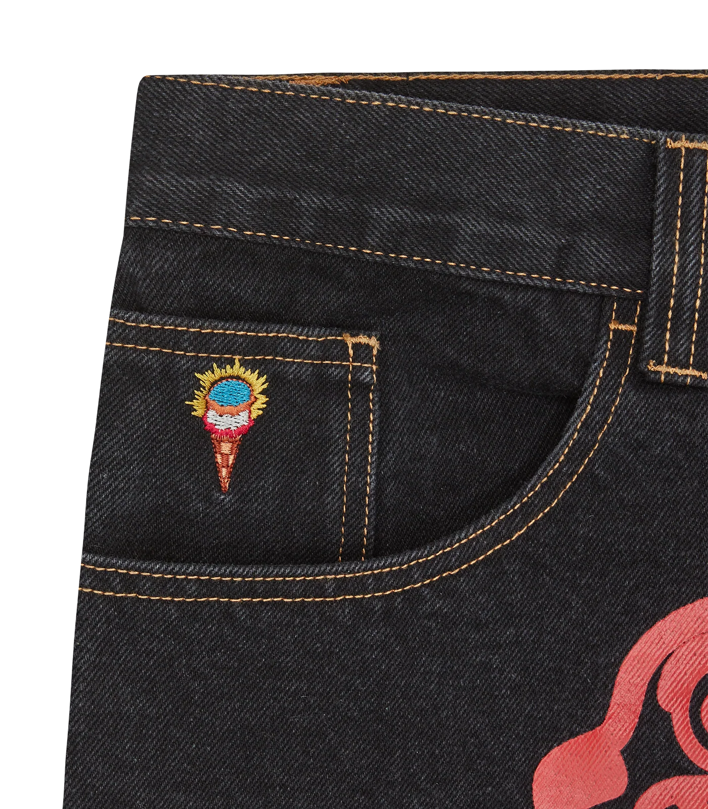 ICECREAM Running Dog Double Scoop Denim Pants Black
