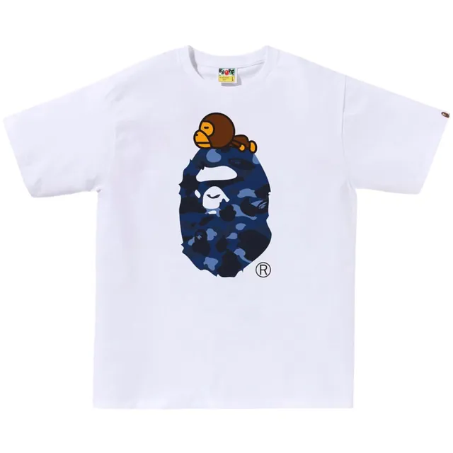 BAPE Color Camo Milo On Big Ape Tee "White/Navy"