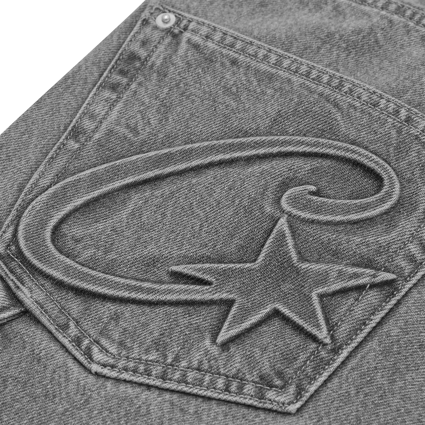 Corteiz Embossed C-star Denim Work Pant 'Grey'