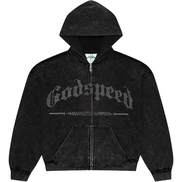 Godspeed Studded OG Logo Zip Up Hoodie 'Black Wash'