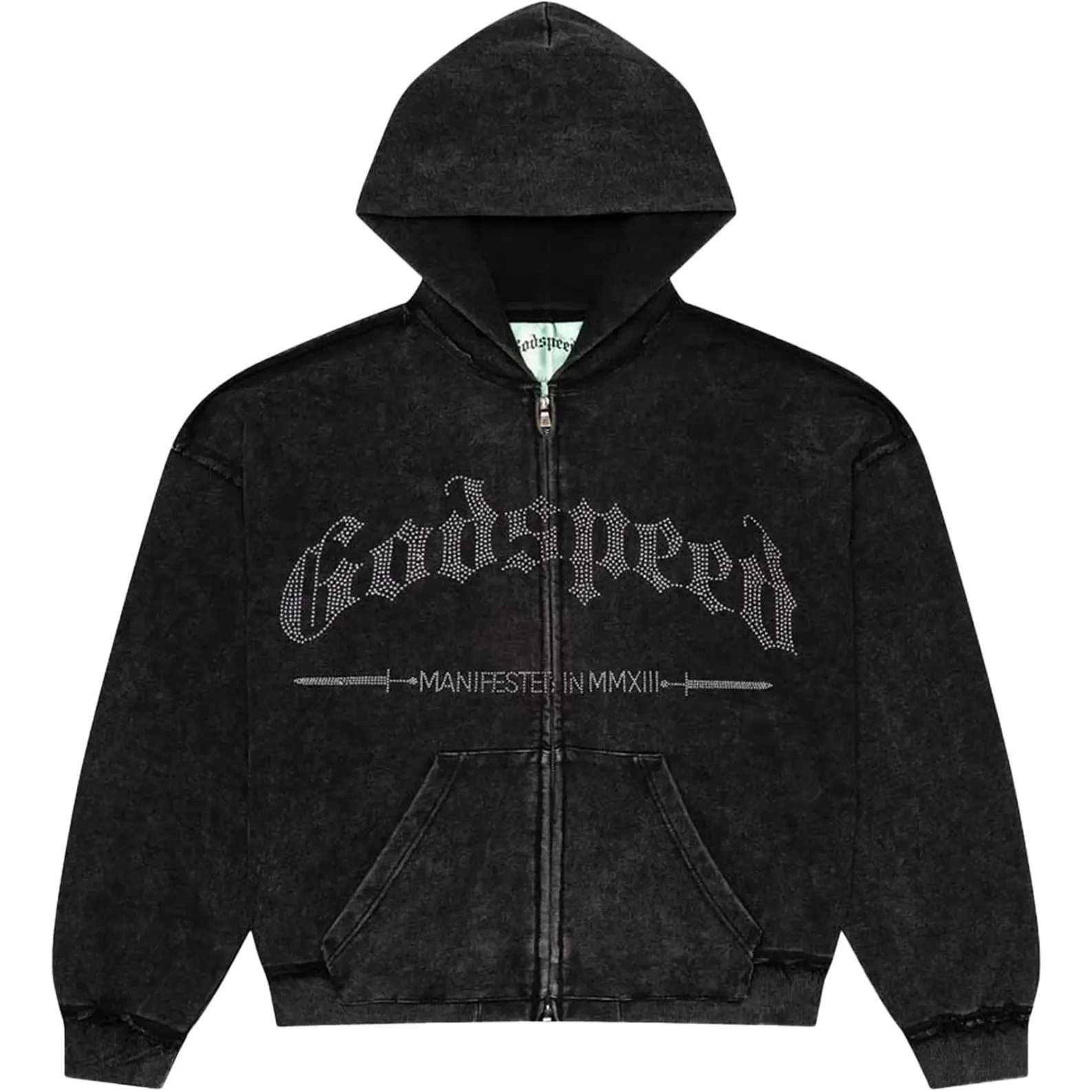 Godspeed Studded OG Logo Zip Up Hoodie 'Black Wash'