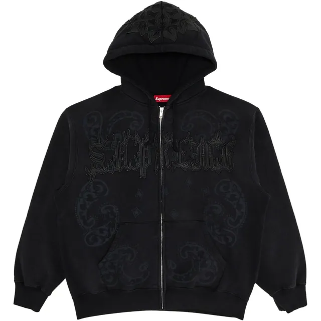 Supreme Leather Appliqué Zip Up Hooded Sweatshirt 'Black'