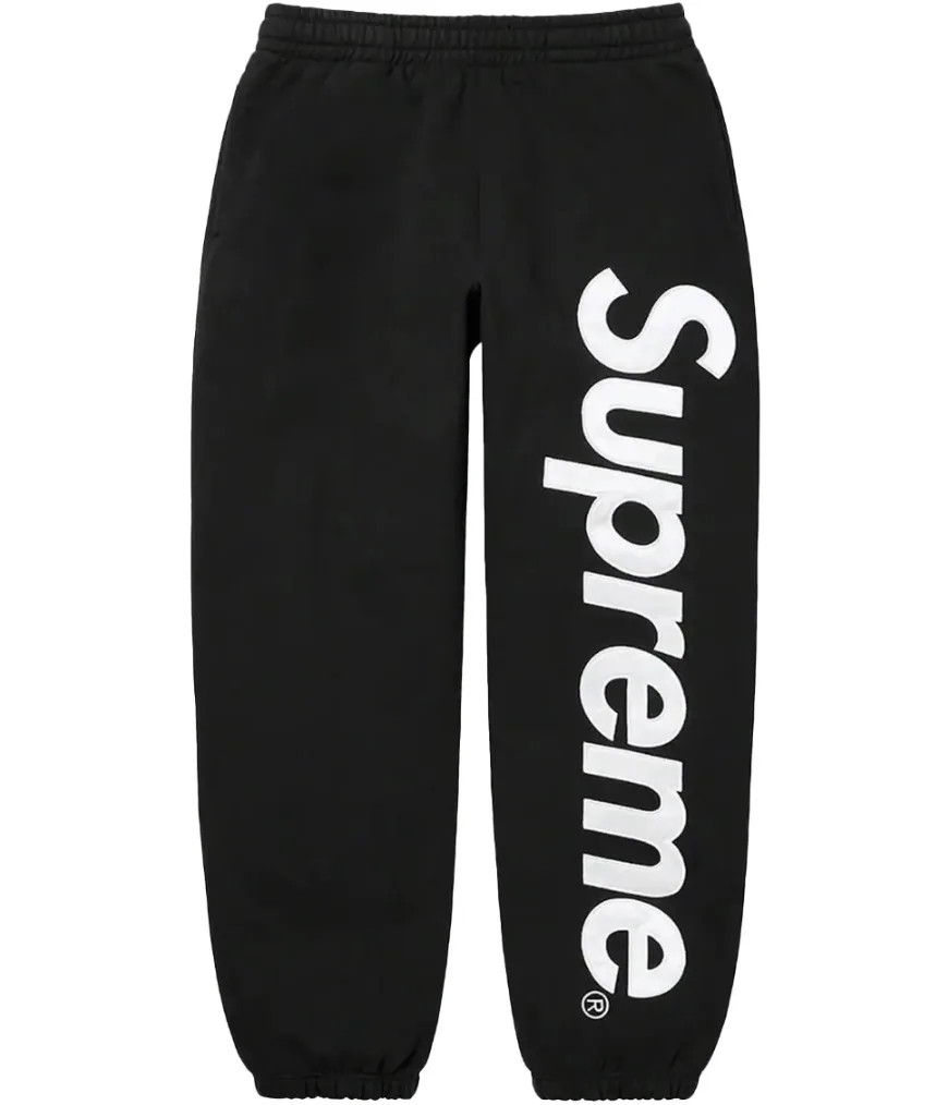Supreme Satin Appliqué Sweatpant 'Black/White'