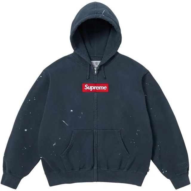 Supreme x MM6 Maison Margiela Box Logo Zip Up Hooded Sweatshirt 'Navy'